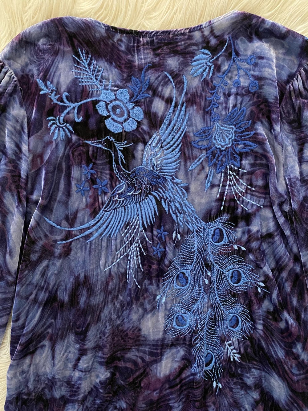 Johnny Was Azure Velvet Relaxed Dress Croatian Dreams Blue Purple Embroidered S - Picture 9 of 13